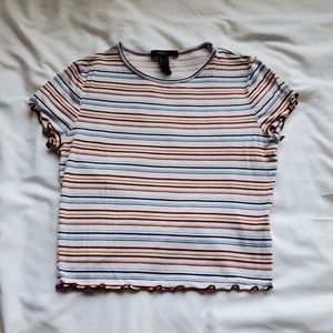 Forever 21 white lettuce hem striped crop top